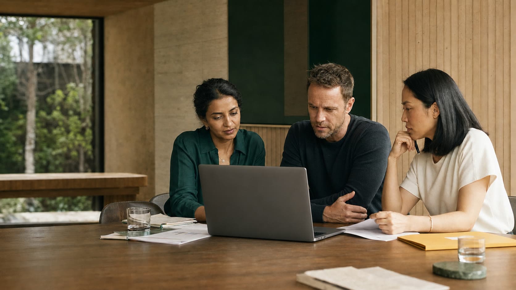 A small team working together around a laptop